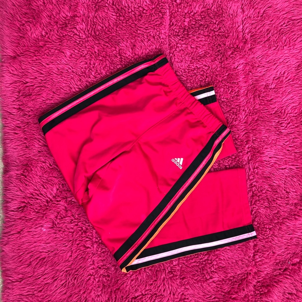 Girls Hot Pink Adidas 3 Stripe Pants